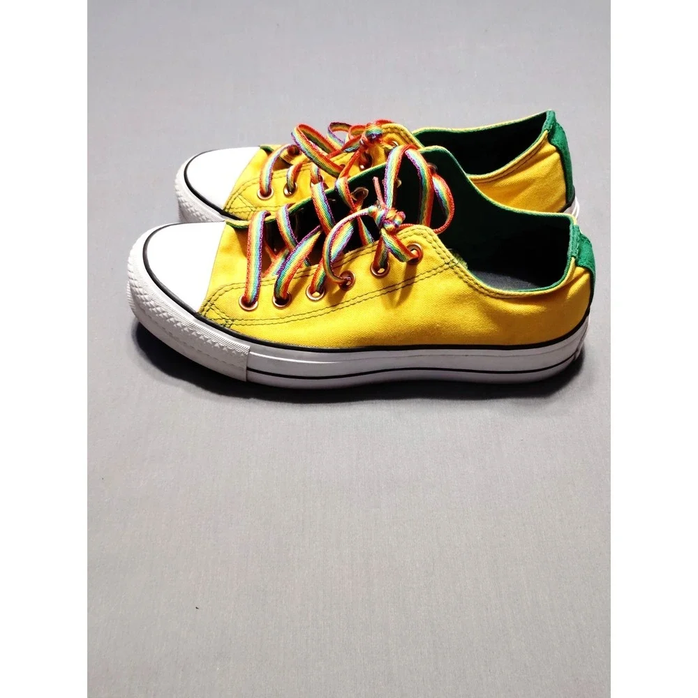 Converse All Star Low Top WM8/M6 UNISEX‎ Yellow Rainbow Wedding Shoes Sneakers - Picture 5 of 9